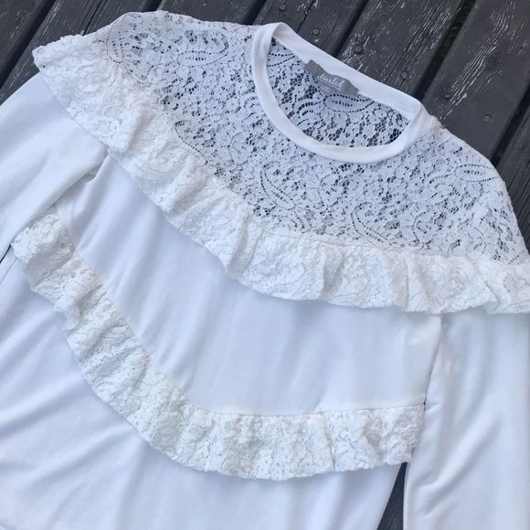 MARLED White Ruffle Lace Yoke Sweatshirt Top - Picture 4 of 13